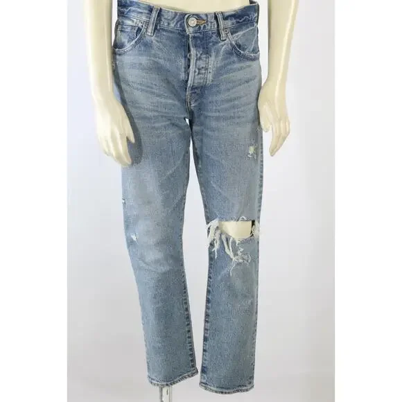 Authentic MOUSSY VINTAGE Blue Distressed High Rise Straight Leg Jeans Size 26 - Picture 3 of 16
